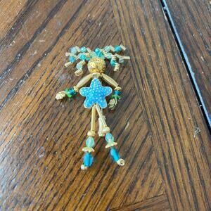 Moonbabies Vintage Beaded Stick Pin Wild Haired Woman Art Doll Brooch